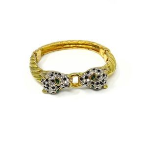 Vintage Double Leopard Crystal Gold Bangle 1980’s